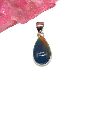 Aurora Fire Opal Stone Necklace Pendant Solid 925 Sterling Silver Aura Teardrop